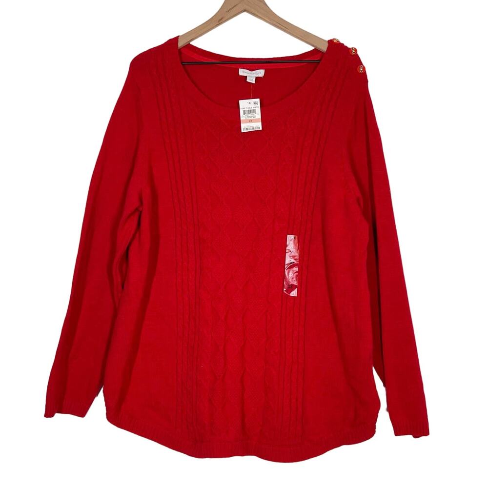 NEW Charter Club Sweater Women's Plus Size 2X Ravishing Red Cable-Knit Pullover